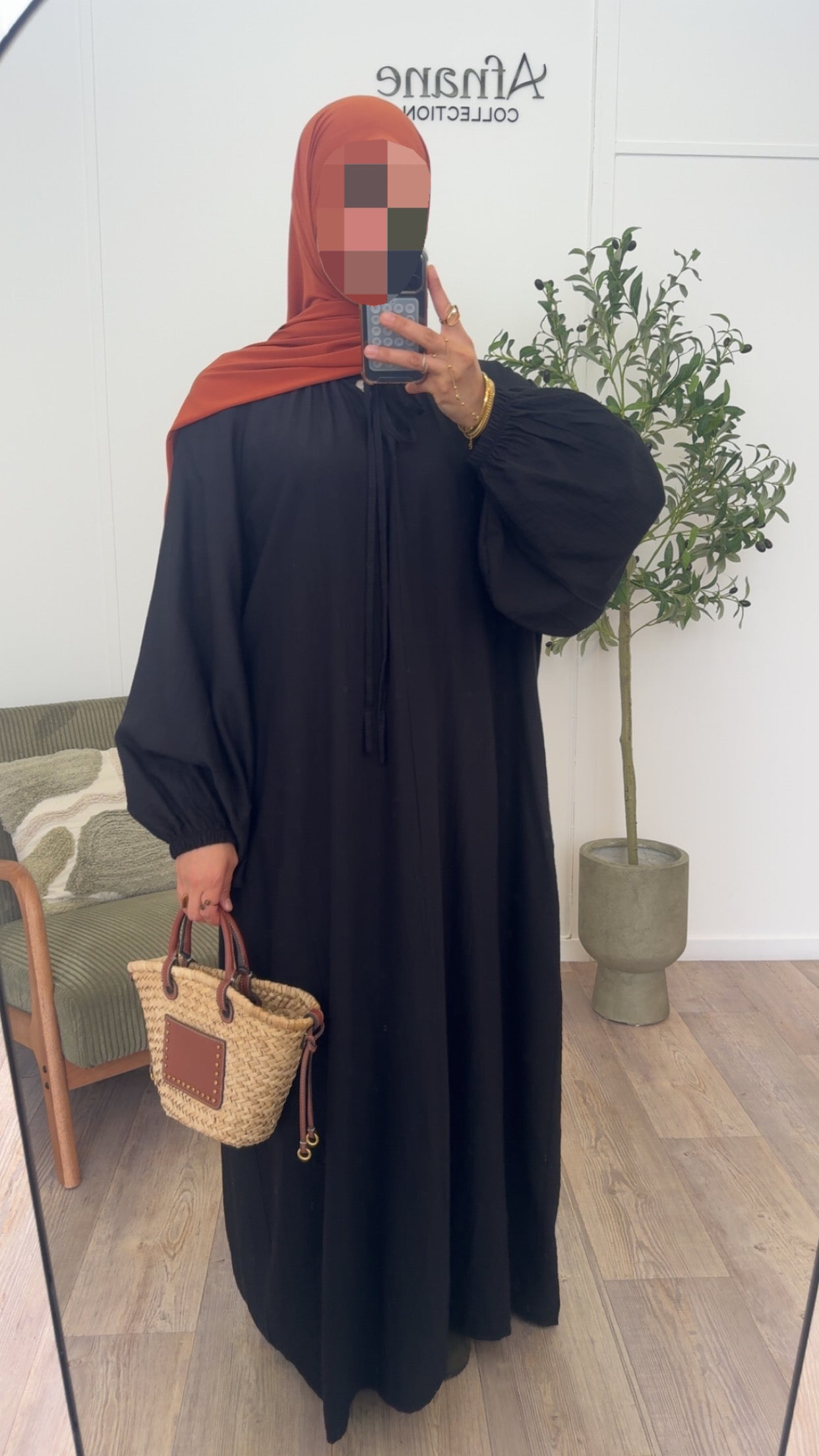 Abaya en viscose manches ballon-2